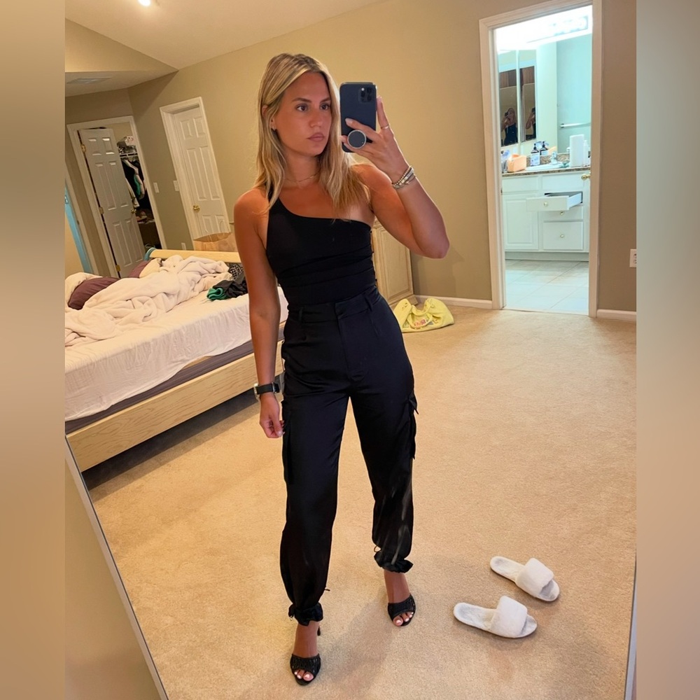 Superdown black pants draw string ankle